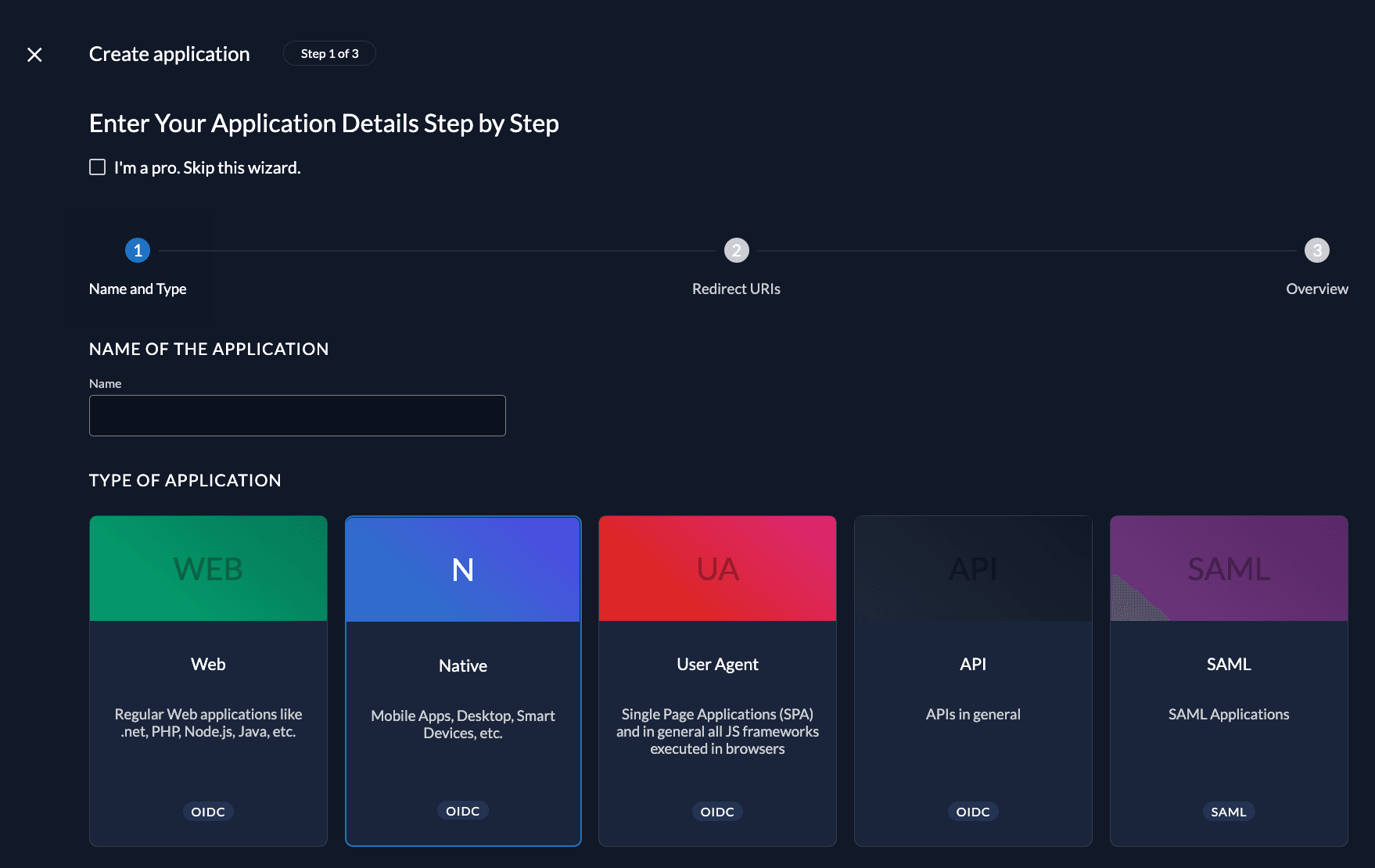 Create app in management console