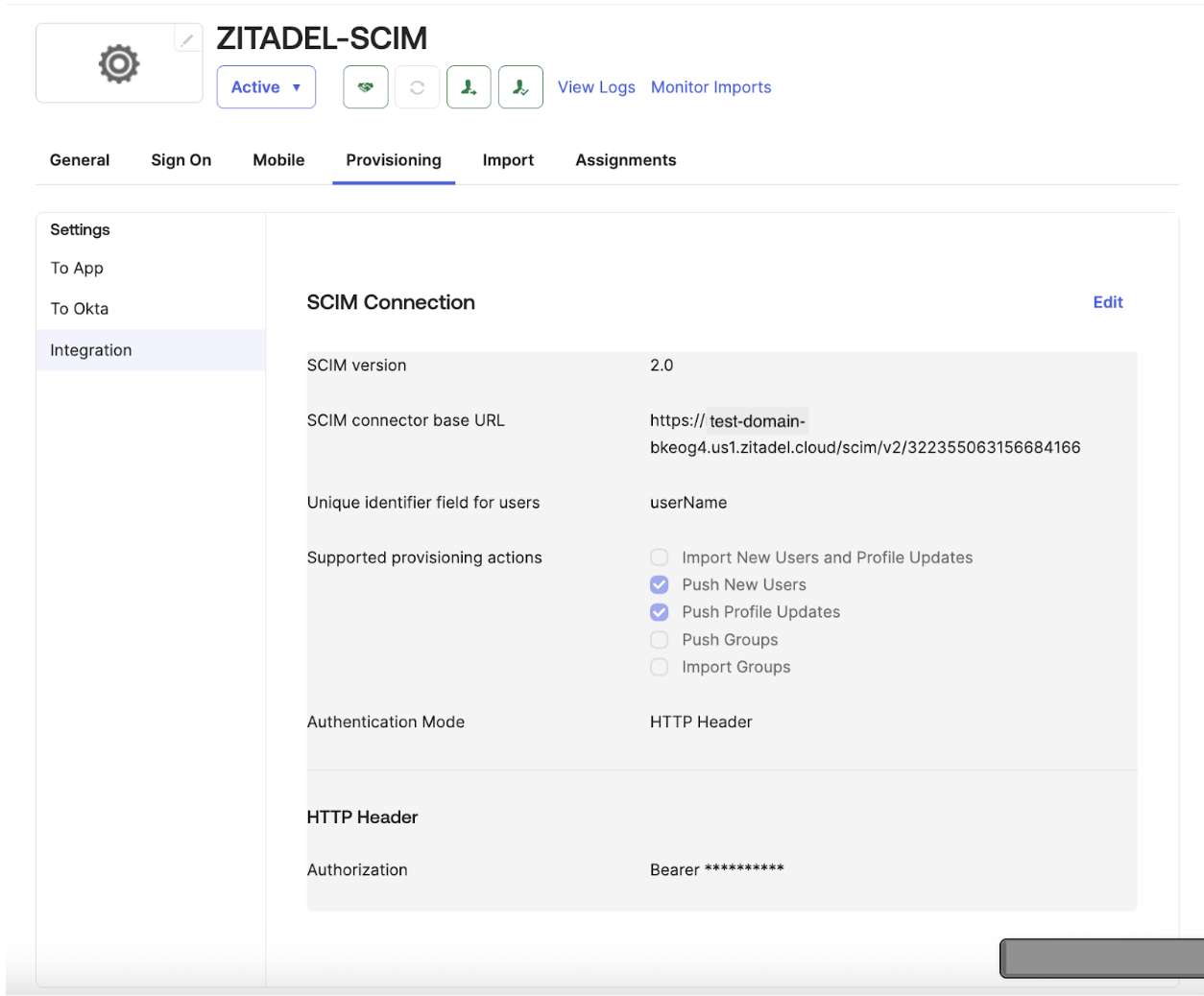 Select provisioning actions in Okta